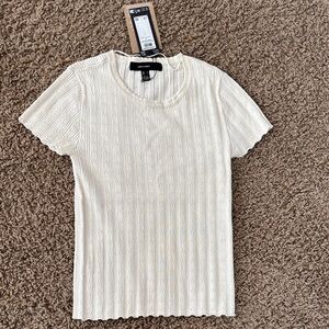 NWT Cream Ribbed Short Sleeve Top